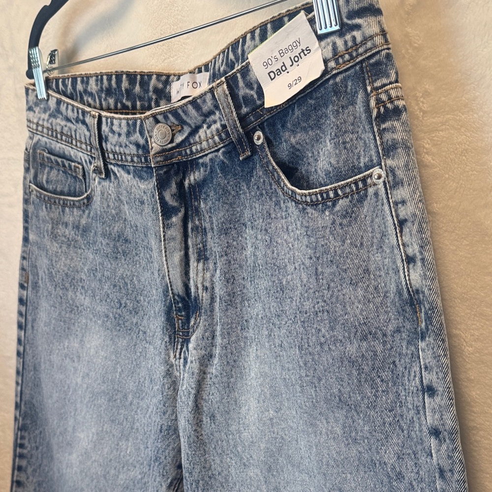 Witty Fox 90s Style Acid Wash Baggy Dad Jorts | Loose Fit Denim Shorts - Picture 8 of 10